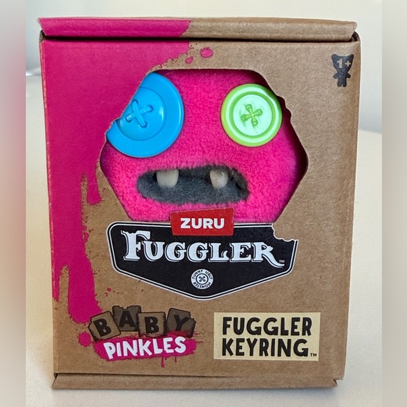 FUGGLER Baby Pinkles Pink Button Eyes Bag Charm Key Ring NWT - Picture 5 of 6